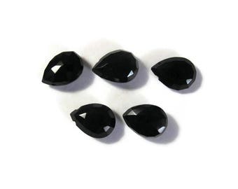 Five Black Onyx Beads, 5 Faceted Pear Shaped Briolettes, 11mm x 8mm Natural Gemstones for Making Jewelry, Supplies (B-On1b)