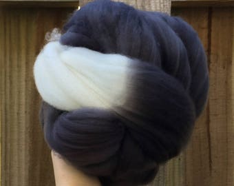 Spinning fiber - superwash merino nylon 3.53 ounces black charcoal gray grey white natural roving top