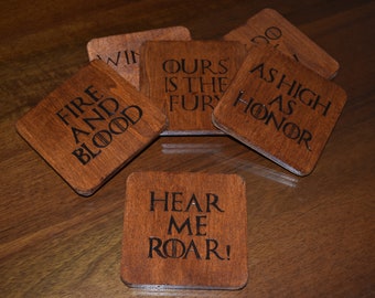 Game of Thrones coasters - Handmade - pyrographed coaster - wooden coasters - westerns - GOT - Stark - Targaryen - Lannister -Greyjoy