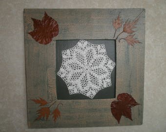 Wood frame with inlay cotton doily