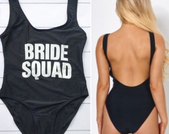 Ladies BRIDE SQUAD Swimsuit Swimming Bathing Costume Hen Party Bachelorette Wedding Size S-XL 10% sales donated to Breast Cancer Charity