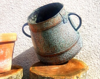 Antique French Copper Bucket With Two Handles