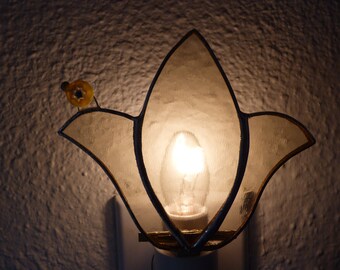 Stained Glass Night Light, Yellow Flower with Ladybug, Handmade Kitchen Bedroom Bathroom Decor, Birthday Anniversary Gift For Womans Women