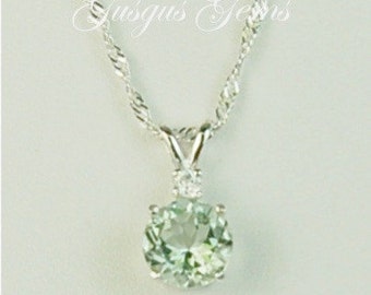 Prasiolite Green Amethyst Sterling Silver Necklace 8mm 1.80ct With White Zircon Accent