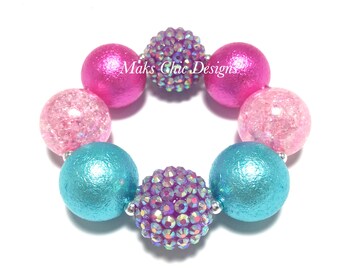 Toddler or Girls Pink, Purple and Turquoise Chunky Bracelet - Cupcake Chunky Stretchy bracelet - Princess Pink bracelet - Unicorn Bracelet