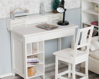 Doll desk, 1/4, MSD, minifee, BJD, miniature romatic shabby desk with chair, Roombox, diorama dollhouse