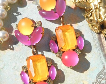 Beautiful vintage earrings studs prototype Haute Couture Fashion Retro Vintage Made rhinestone Czech glass in France