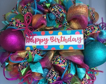 Happy Birthday wreath, deco mesh wreath, wreath, party decor, door decor, home decor