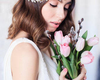 Vintage Bridal Headband, Wedding headband, Bridal Headpiece, Wedding Hair Accessories, Wedding Halo, Wedding Headband, Hair Piece- Cristy
