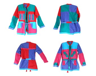 Pastel Grunge/ Pastel Jacket/ Colorblock Jacket/ 80s Pastel/ Reversible Jacket/ Quilted Jacket/ Patchwork Jacket/ Hippie Coat/ Boho Jacket