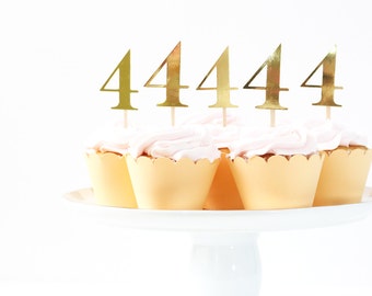 Gold Number Cupcake Toppers Girls Birthday Party Age Cupcake Topper Gold Foil Party Supplies Gold Metallic Cake Topper Peach and Gold Party