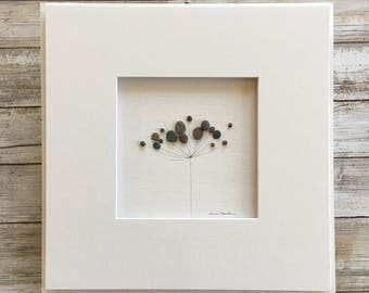 Botanical Art, Pebble Art, Minimal Art, Original Art by Sharon Nowlan. Matted or framed, 12in x 12in.