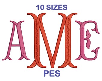Fishtail Monogram Embroidery Font Set - 10 Size - PES Format Embroidery Alphabet - Embroidery Letters - Machine Embroidery Designs Patterns