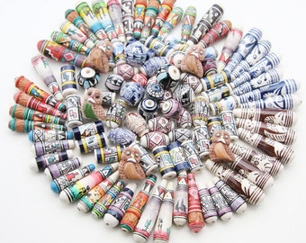 40pcs Peru Hand Print Ceramic Beads with Assorted Shapes Colors and size