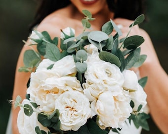 Ivory and Eucalyptus Bridal Bouquet- Silk flowers
