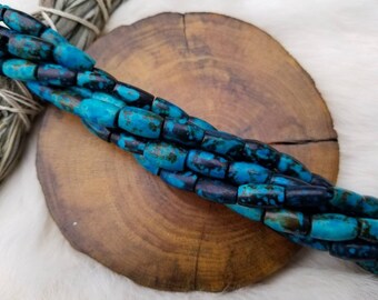 Turquoise Dyed Buffalo Bone Hair Pipe Beads, 12x6mm