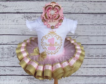 Princess Birthday Outfit - Princess Tutu - Pink Gold Princess Dress - Royal Princess Birthday Tutu - Ribbon Tutu - Princess First Birthday