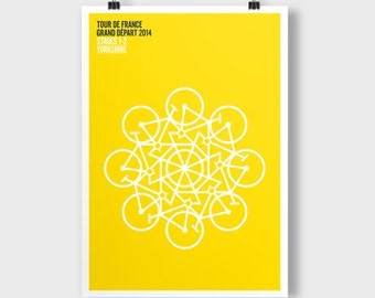 Tour De France, Grand Depart, Stages 1-2 Yorkshire. A2 poster. Theme; Yorkshire Rose.