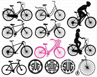 Bicycle SVG, Biking, Bike SVG files for Silhouette Cameo and Cricut. Transport svg, Bike Monogram. Clipart PNG included.