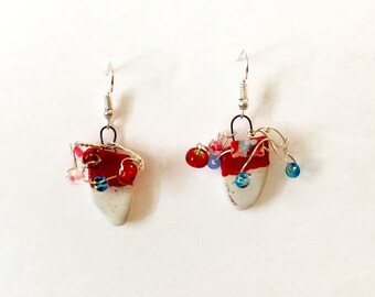 Red Porcelain Earrings with glass beads