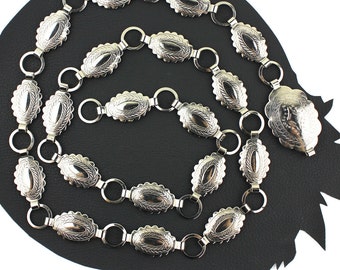 Western Silver Oval Metal Concho Chain Belt - up to 36 inches