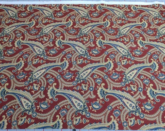 Red, Beige and Blue Paisley Cotton Fabric