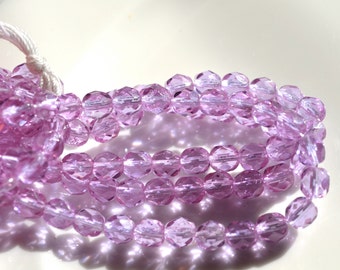 Orchid 6mm Faceted Fire Polish Round Czech Glass Beads 25