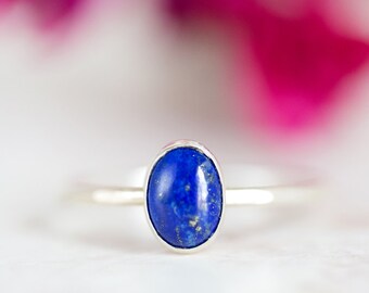 Lapis Ring, Blue Lapis Silver Stacking Ring, Blue Gemstone Ring