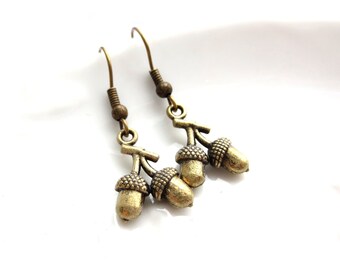 Antique Brass Acorn Earrings