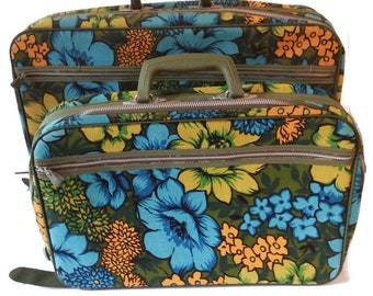 floral suitcase - vintage suitcase - vintage suitcase set - vintage suit case - 60s luggage - flower suitcase