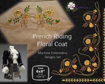 French Riding Floral Coat - Machine Embroidery Designs Set for the 18th Century frock coat or Steampunk costumes