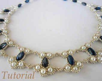 PDF tutorial lace beaded necklace seed bead pearl oval bead
