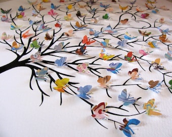 11X14 Tree of 3D Mini Butterflies Upcycled Love You Forever or Your Book Selection / Personalized at Bottom / Made to Order