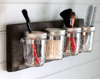 Mason Jar Set, Mason Jar Decor, Shabby Chic, Mason Jar Bathroom,Bathroom Decor, Rustic Decor, Mason Jar
