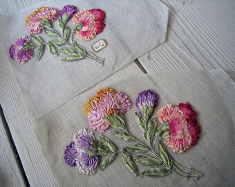 Pick One Exquisite Rare Antique French Ombre Ribbonwork Applique on Original Buckram (Ref: A-3463/10 Box 3)