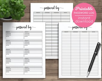 Password Tracker Printable Passwords Log Password Organizer Passwords Tracker Printables Sheets for Planner Inserts Password Keeper