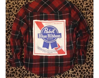 DIY Upcycled Pabst PBR Flannel - S