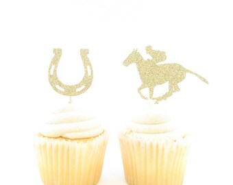 Kentucky Derby Cupcake Toppers - Equestrian Cupcake Toppers - Horse Cupcake Toppers - Cupcake Toppers - Party Toppers - Gold Cupcake Topper