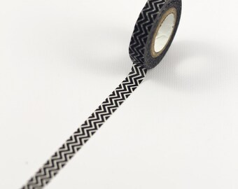 the Daily Flash - Thin Washi Tape - Narrow Skinny Japanese Tape - Black & white chevron - planner - organizer - Smashbook - Scrapbook