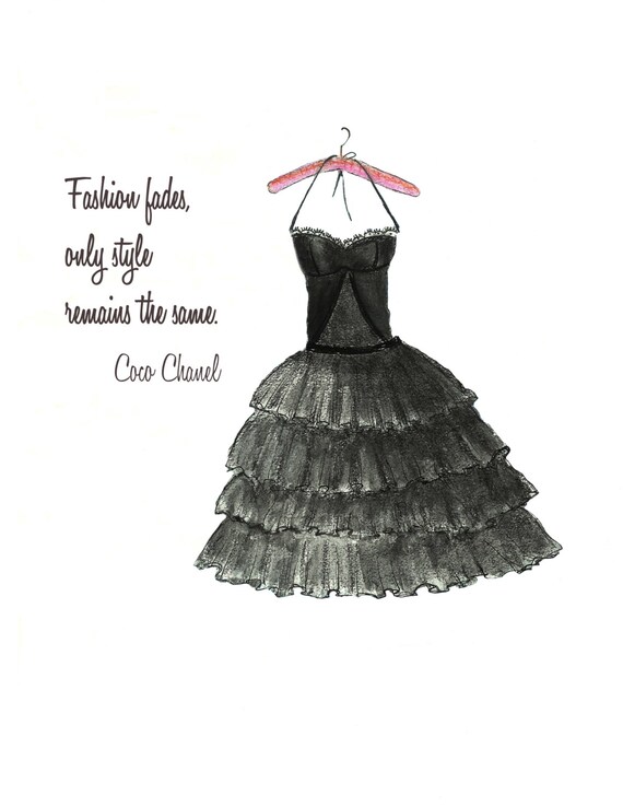 Watercolor Black Ruffle Dress Fashion Illustration Chanel