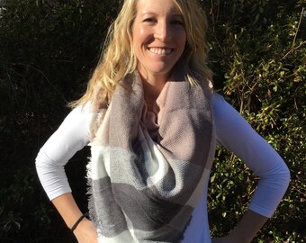 Soft Monogrammed Plaid Blanket Scarf