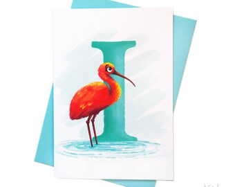 Illustrated - Alphabet - Greeting Card - I is for Ibis
