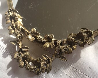 Vintage Brass Oval Vanity Tray Mirror Dresser Ormolu