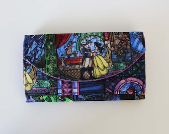 Disney Beauty and the Beast Quilted Accordion Style Clutch Wallet with 10 card slots and zipper pockets
