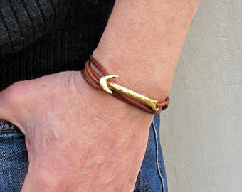 Arrow Mens Leather Bracelet Spear Mens wrap Cuff Bracelet Adjustable Black, Silver, Gold, Bronze