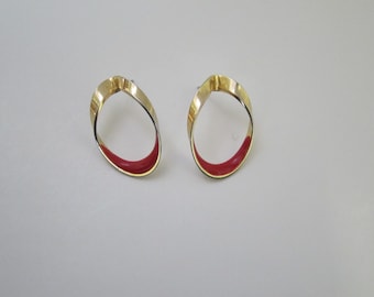 Vintage Gold Tone with Red Enamel Earrings