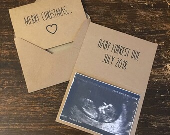 Christmas Surprise Pregnancy Announcement Cards, Vintage Rustic Style, Brown Kraft Card