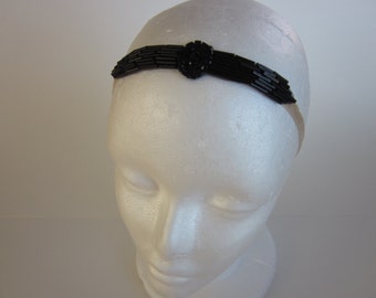 Charleston Headband, black Charleston dress headpiece, Art Deco headband, 1920s fascinator, flapper black beaded dress, Charleston