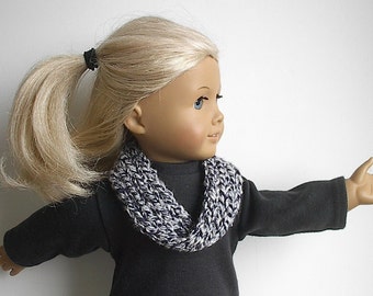 18 Inch Doll Clothes Knit Infinity Scarf or Cowl in Black and White Tweed Handmade to Fit the American Girl and Other 18 Inch Dolls