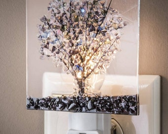 Glass Night Light Nite Lite Decorative Night Light Fused Tree Green, Purple and Blue Bathroom Kitchen Bedroom Hallway Light NTL 159-2